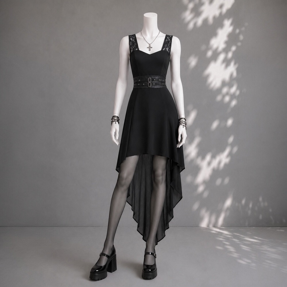 Royal Bones Goth Slip Dress XS/S Black High Low Emo Whimsigoth Emo Grunge Mini